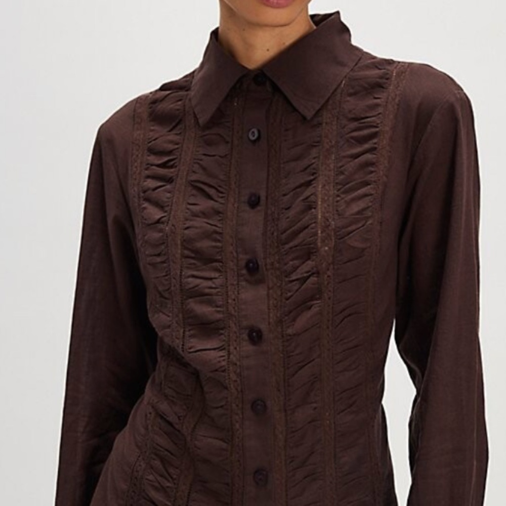 Free People Parker Tailored Collar Button Down, Size XS, Color Brown